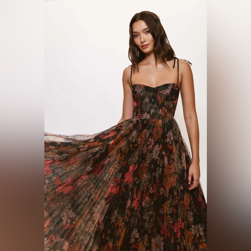 Hutch Strapless Floral Dress - Black and Red